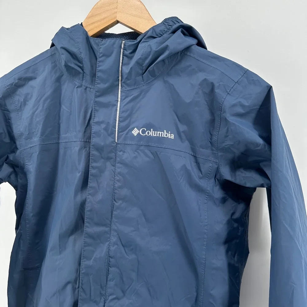 Columbia Boys Blue Omni-Tech Waterproof Rain Jacket Hooded Shell  Size M 10/12